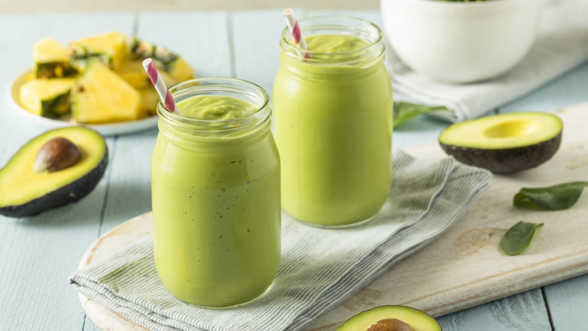 Healthy Homemade Avocado Smoothie with Spinach Pineapple and Yogurt