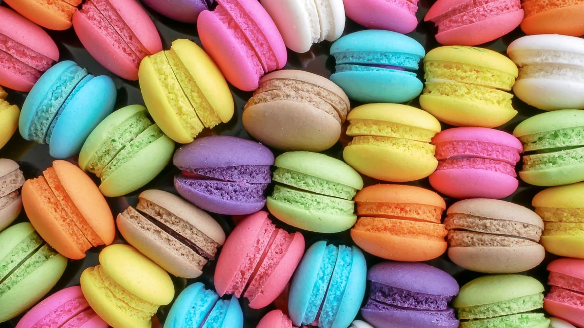 Close up colorful macarons dessert with vintage pastel tones