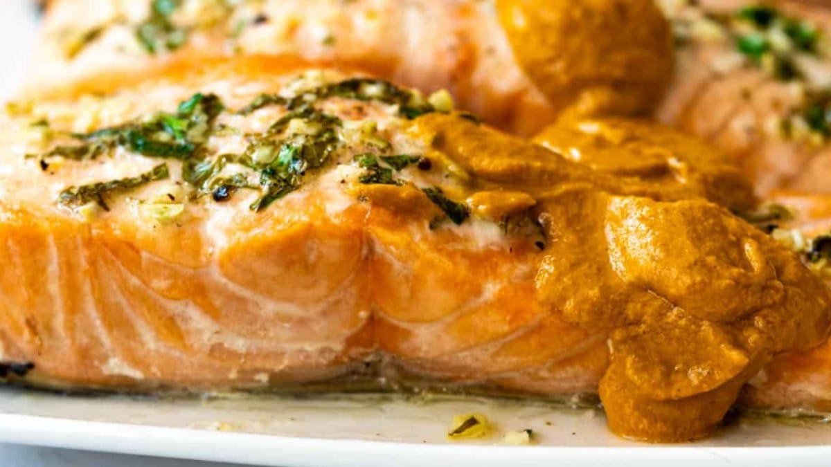 baked lemon garlic salmon romesco